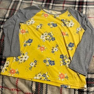 Yellow, floral, long sleeve youth 3XL shirt